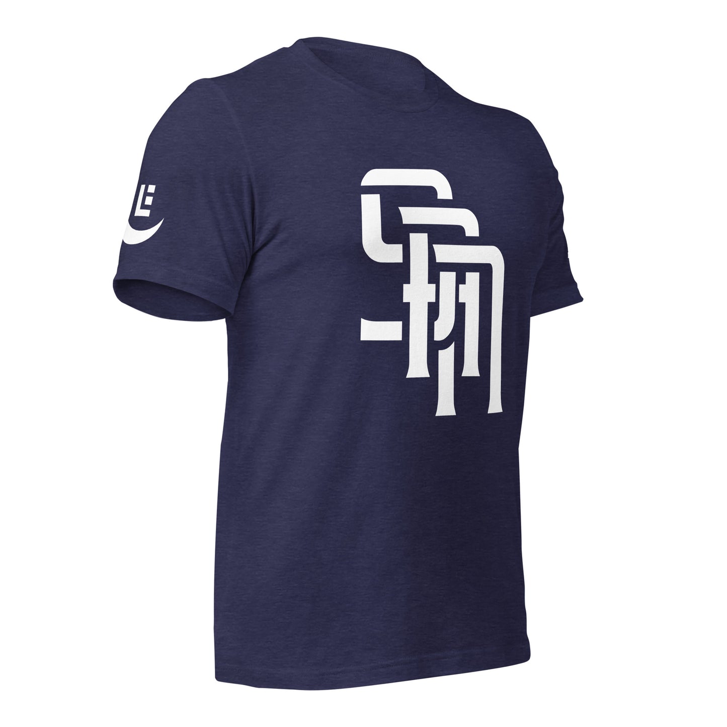 "SAN" Unisex Staple T-Shirt | E Luna Brand EXCLUSIVE | 4 White Logos: Front, Left/Right Sleeves & Back Signature