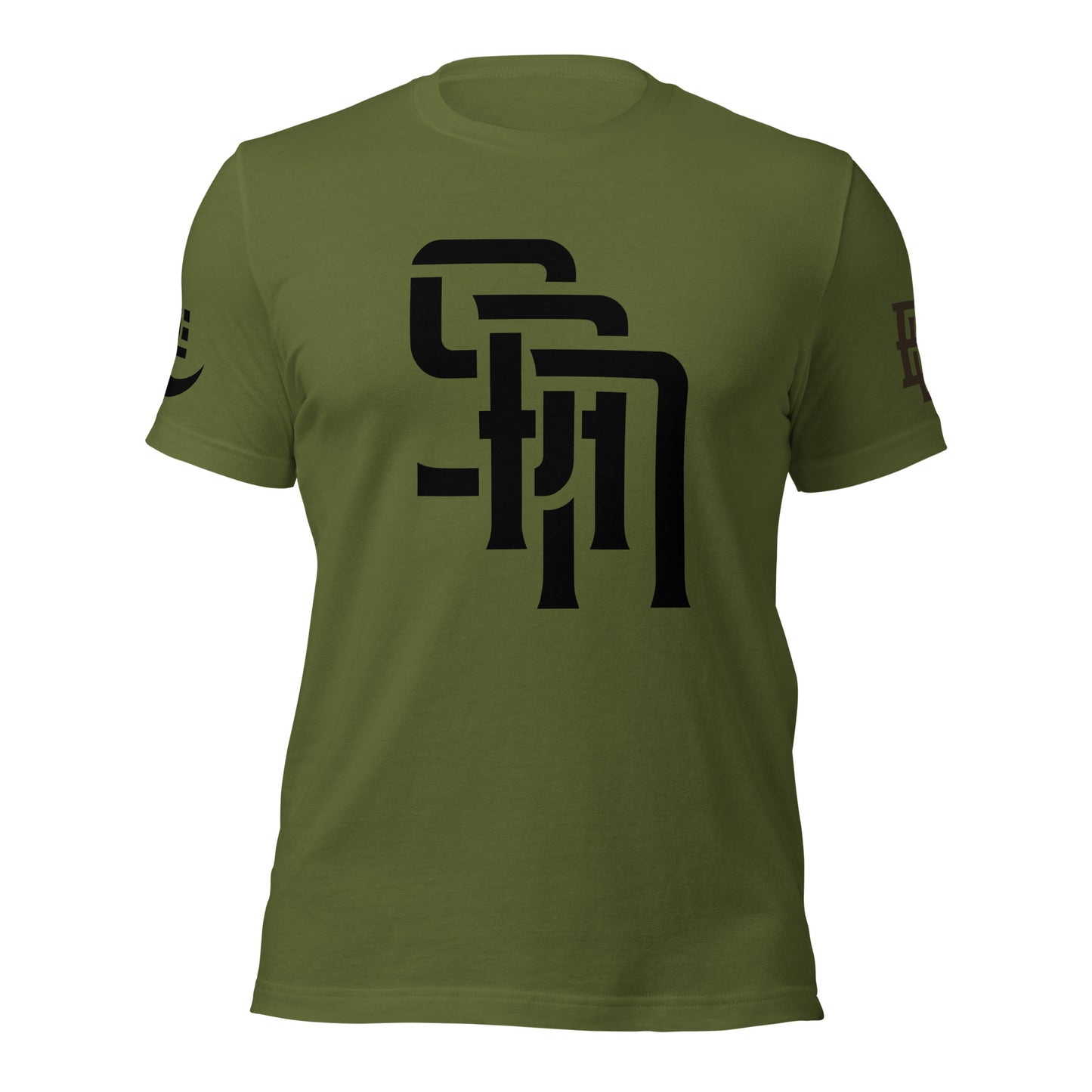 "SAN" Unisex Staple T-Shirt | E Luna Brand EXCLUSIVE | 4 White Logos: Front, Left/Right Sleeves & Back Signature