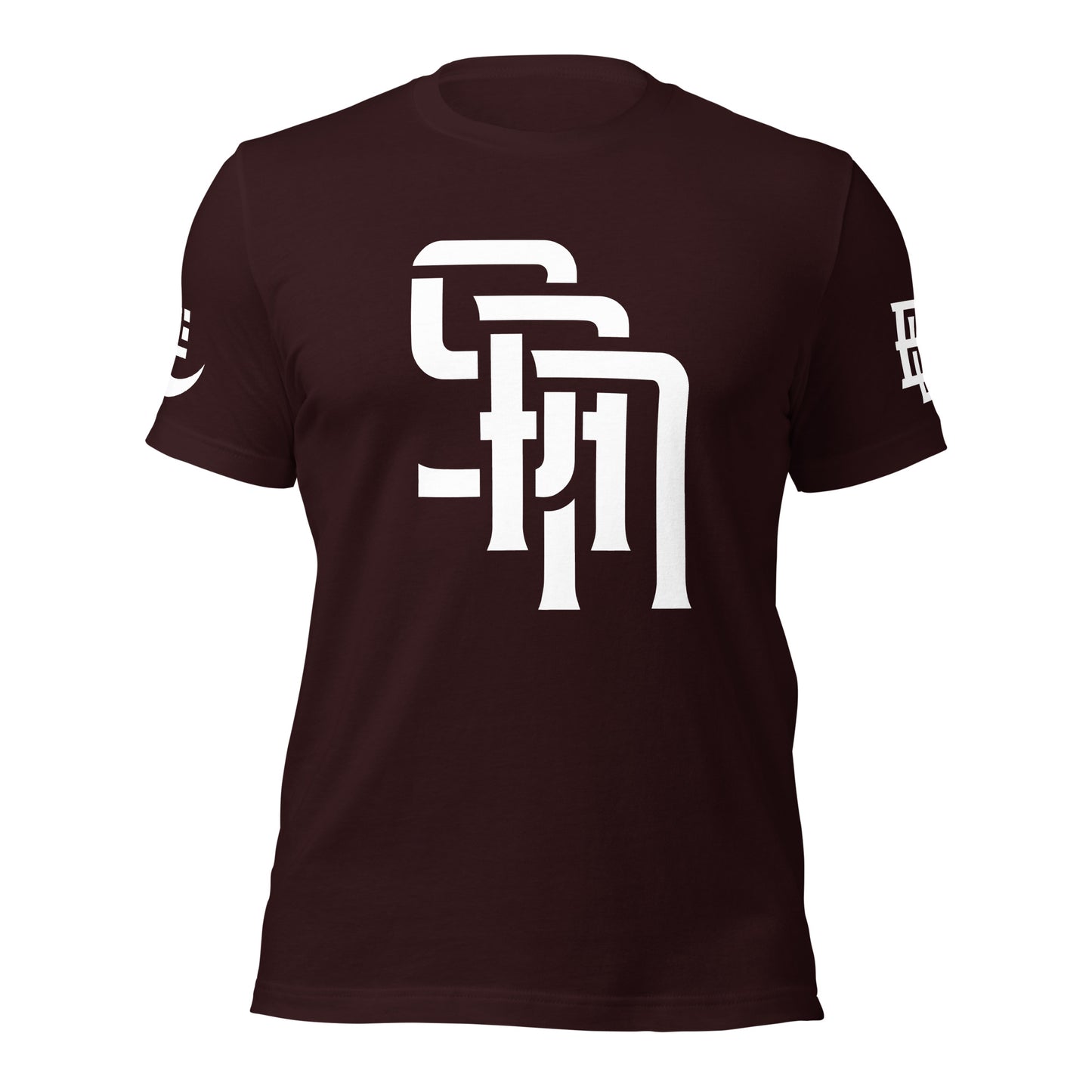 "SAN" Unisex Staple T-Shirt | E Luna Brand EXCLUSIVE | 4 White Logos: Front, Left/Right Sleeves & Back Signature