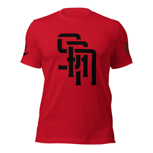 "SAN" Unisex Staple T-Shirt | E Luna Brand EXCLUSIVE | 4 White Logos: Front, Left/Right Sleeves & Back Signature