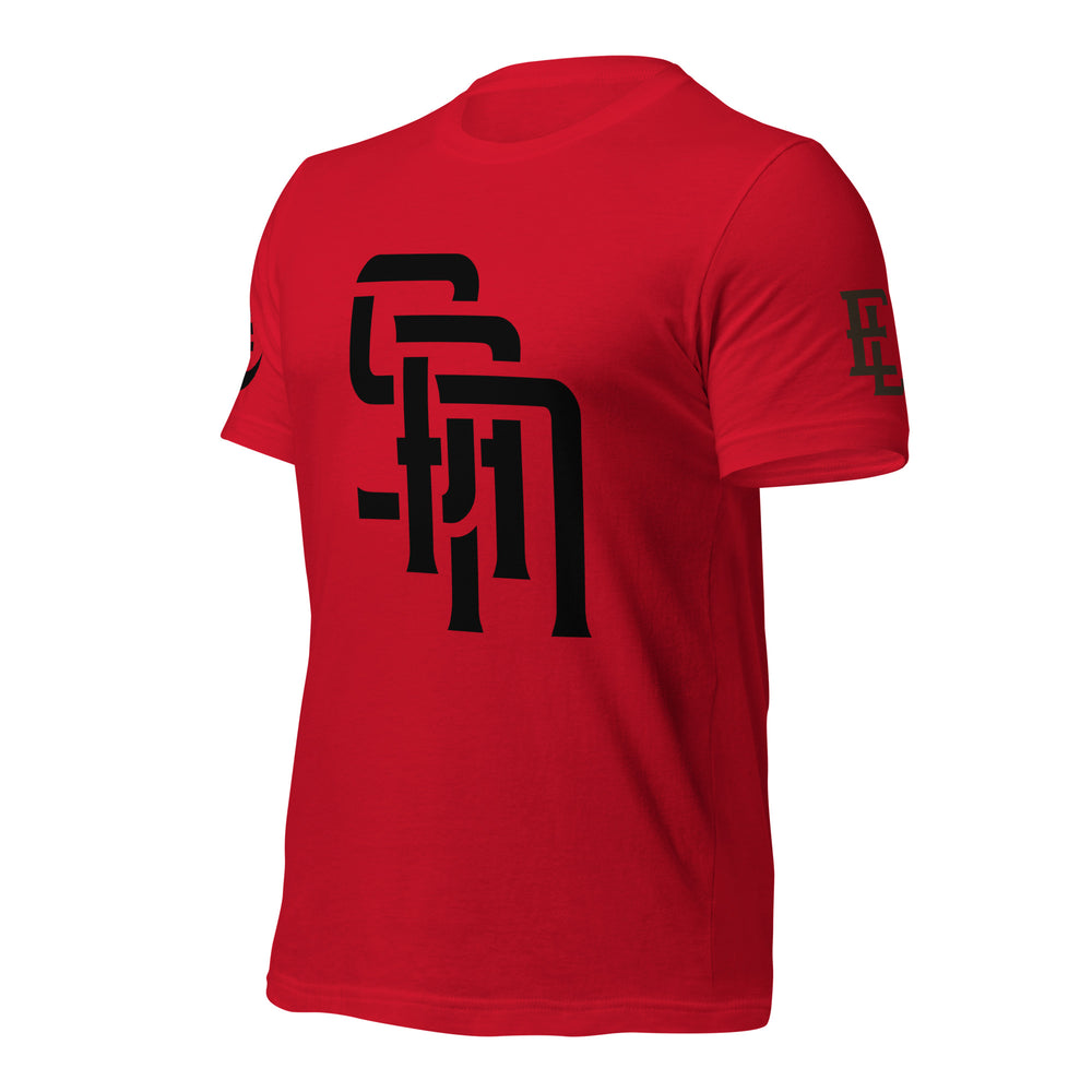 "SAN" Unisex Staple T-Shirt | E Luna Brand EXCLUSIVE | 4 White Logos: Front, Left/Right Sleeves & Back Signature