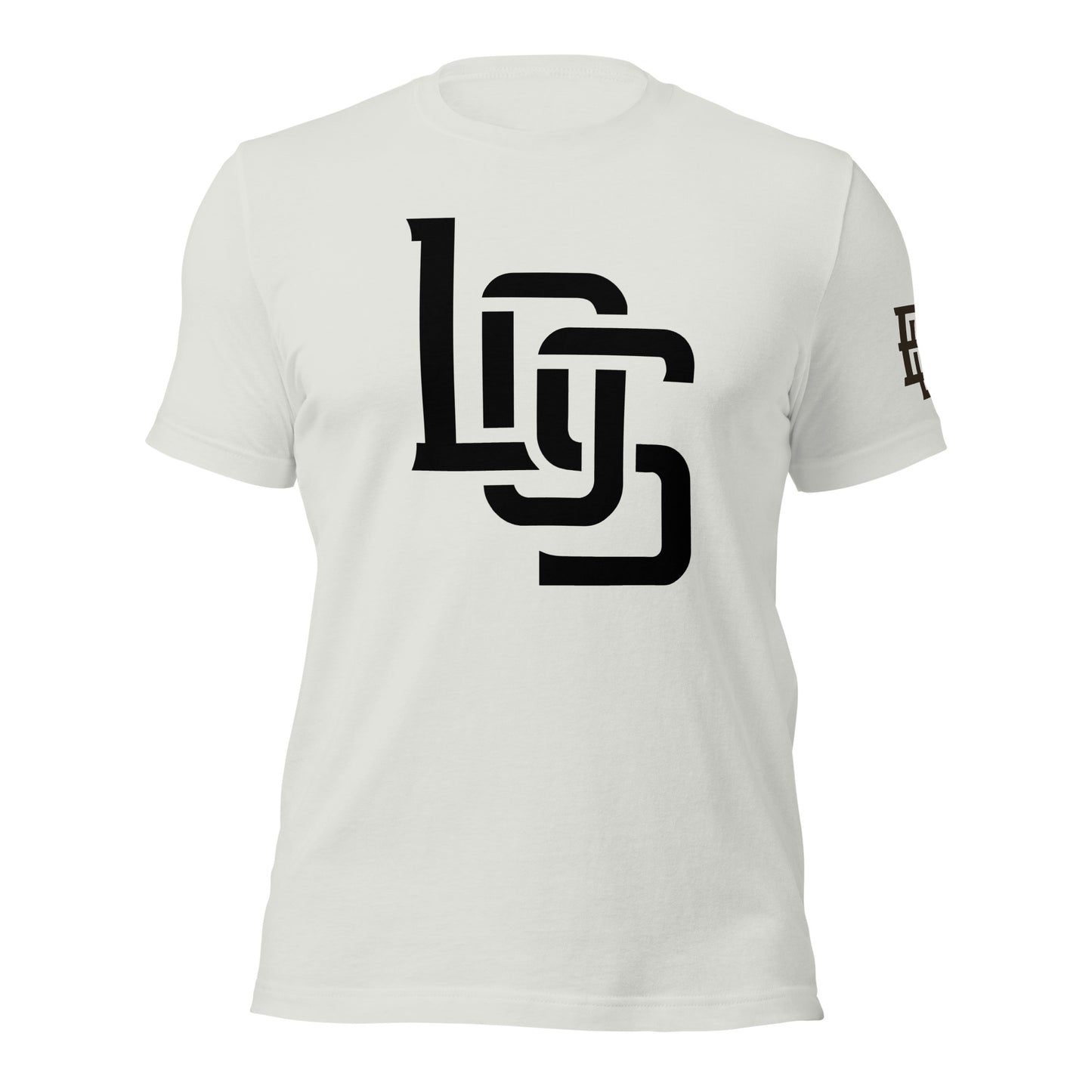 "LOS" Unisex Staple T-Shirt | Bella + Canvas 3001 | E Luna Brand ESSENCE Tricrest 3 Black Logos: Front Center (Large), Left Arm & Outside Back Label