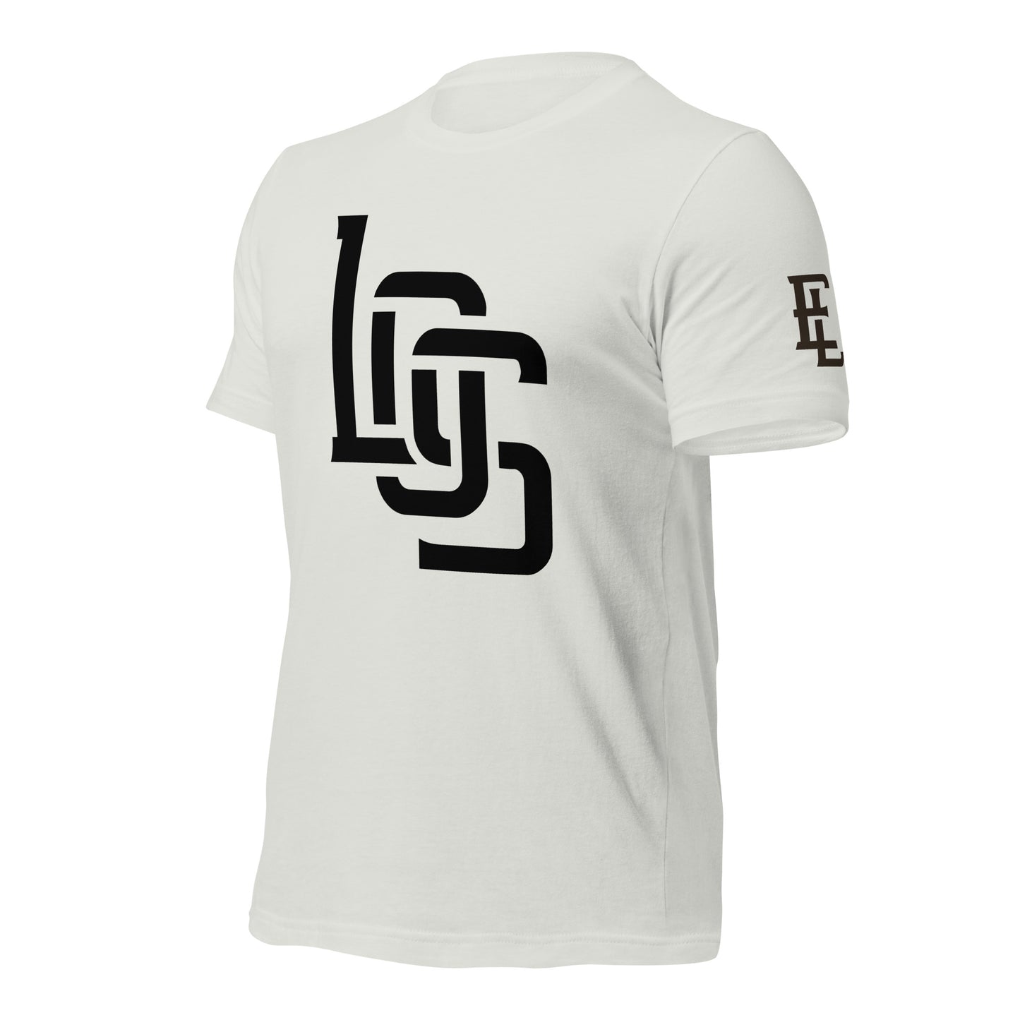 "LOS" Unisex Staple T-Shirt | Bella + Canvas 3001 | E Luna Brand ESSENCE Tricrest 3 Black Logos: Front Center (Large), Left Arm & Outside Back Label