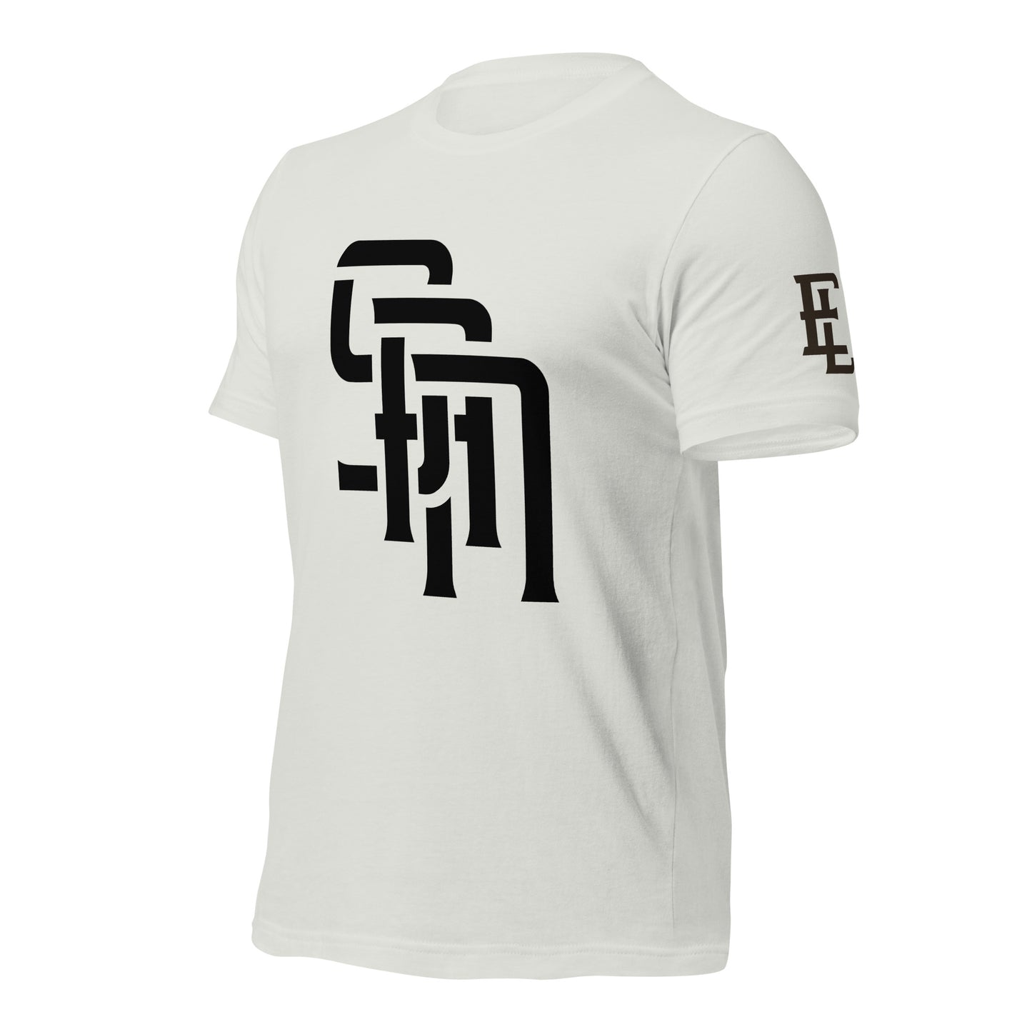 "SAN" Unisex Staple T-Shirt | E Luna Brand ELEMENT | 3 Black Logos: Front, Left Sleeve & Back