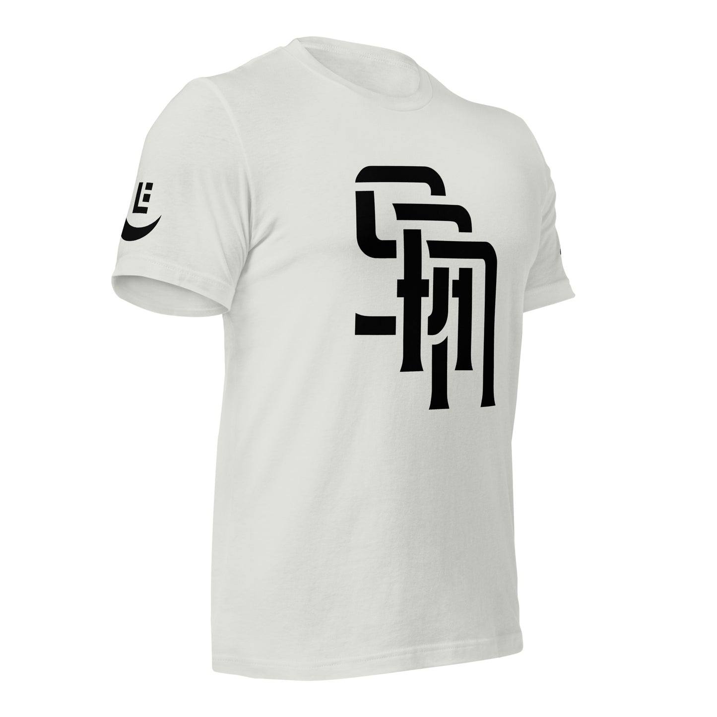 "SAN" Unisex Staple T-Shirt | E Luna Brand EXCLUSIVE | 4 White Logos: Front, Left/Right Sleeves & Back Signature