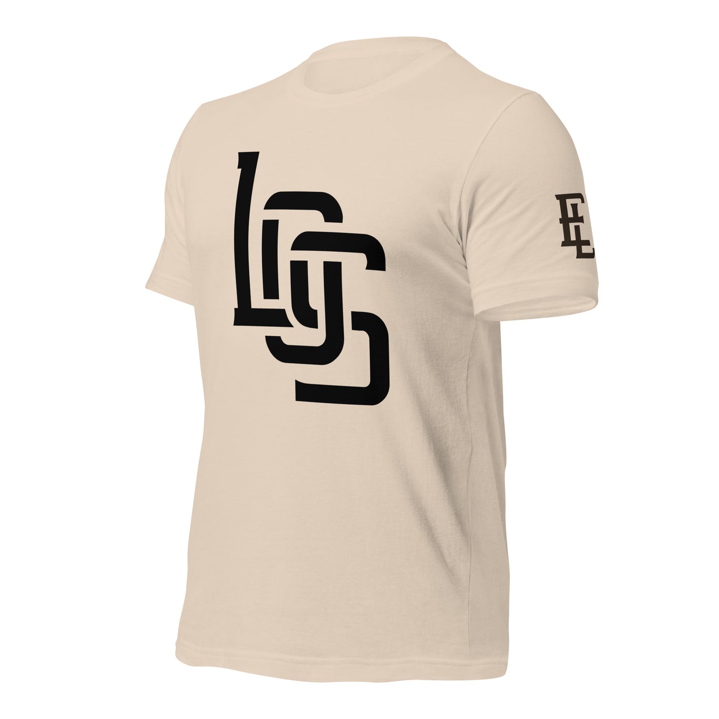 "LOS" Unisex Staple T-Shirt | Bella + Canvas 3001 | E Luna Brand ESSENCE Tricrest 3 Black Logos: Front Center (Large), Left Arm & Outside Back Label