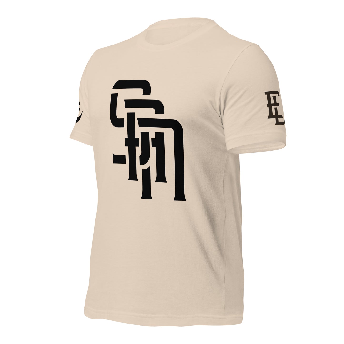 "SAN" Unisex Staple T-Shirt | E Luna Brand EXCLUSIVE | 4 White Logos: Front, Left/Right Sleeves & Back Signature