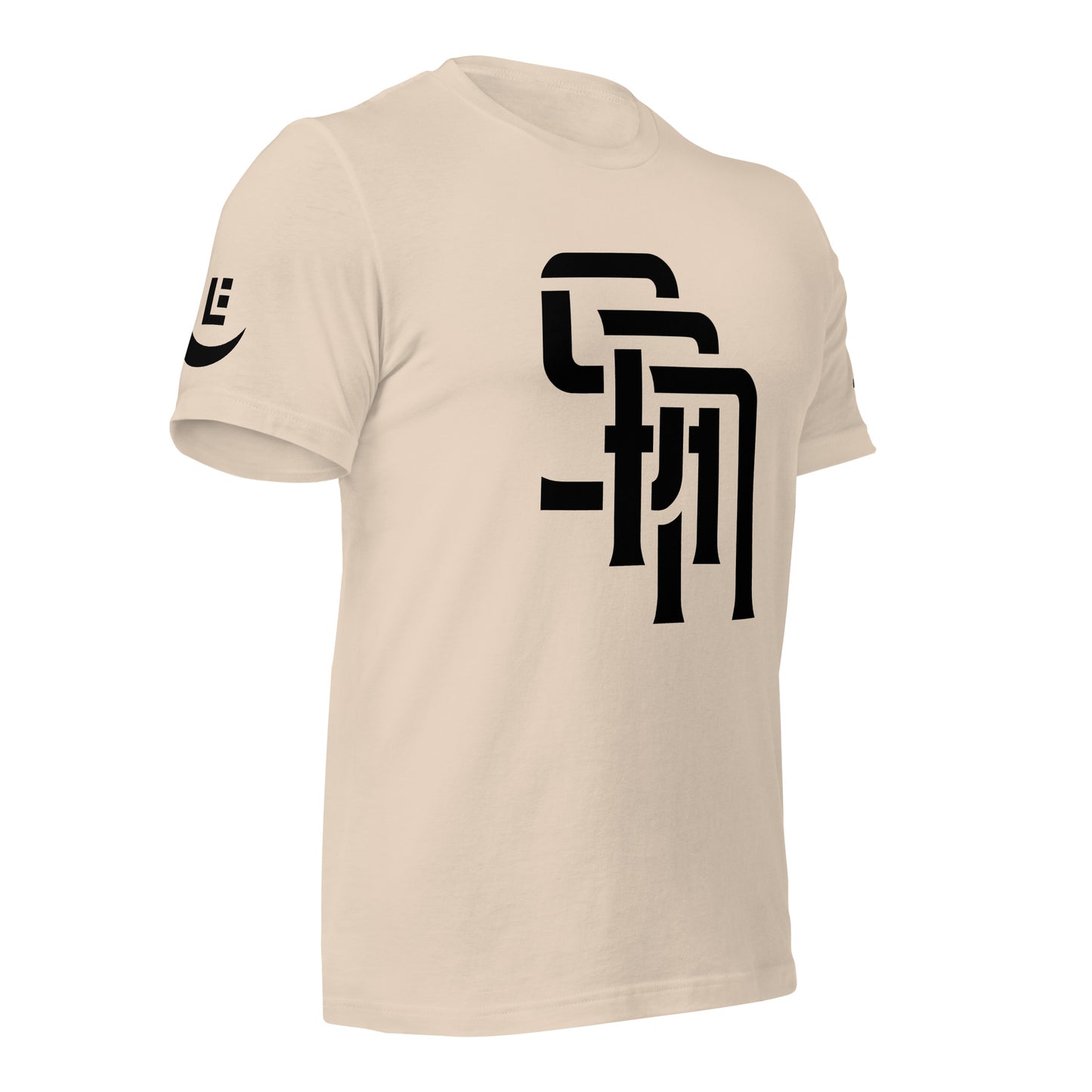 "SAN" Unisex Staple T-Shirt | E Luna Brand EXCLUSIVE | 4 White Logos: Front, Left/Right Sleeves & Back Signature