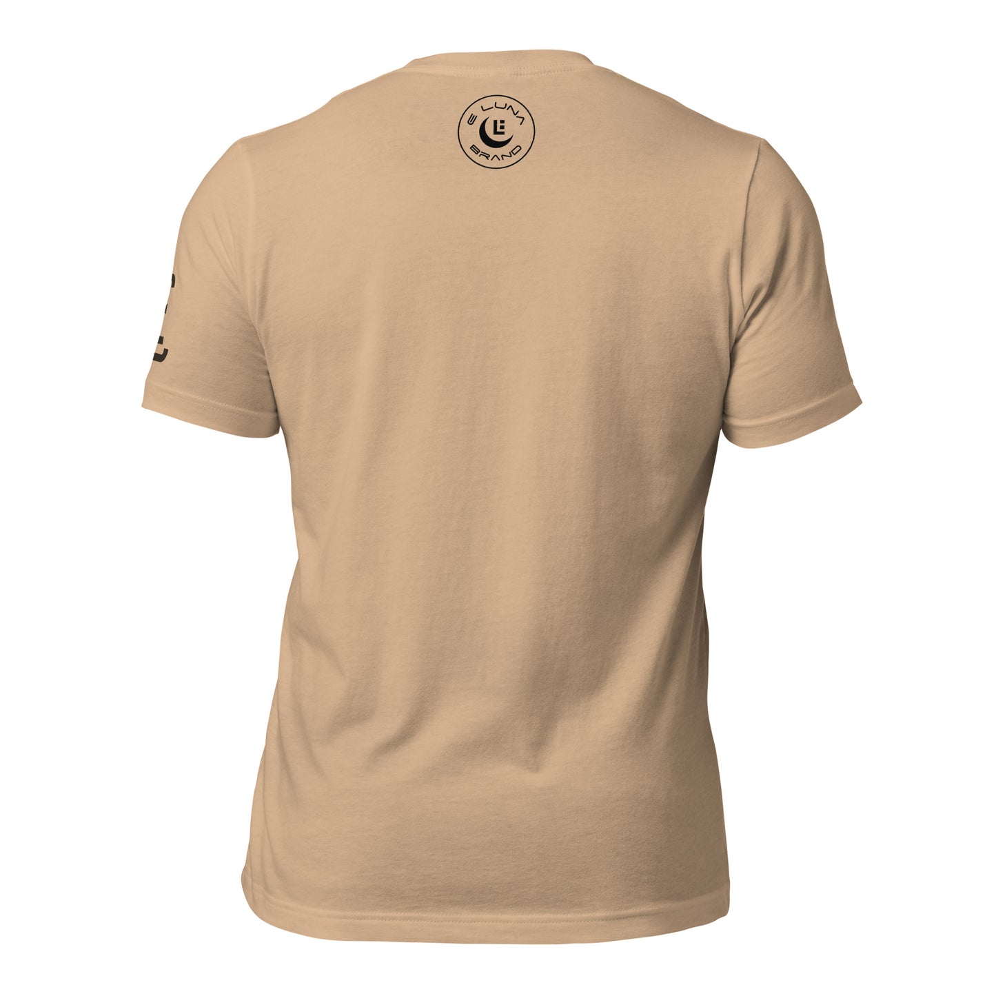 "LOS" Unisex Staple T-Shirt | Bella + Canvas 3001 | E Luna Brand ESSENCE Tricrest 3 Black Logos: Front Center (Large), Left Arm & Outside Back Label