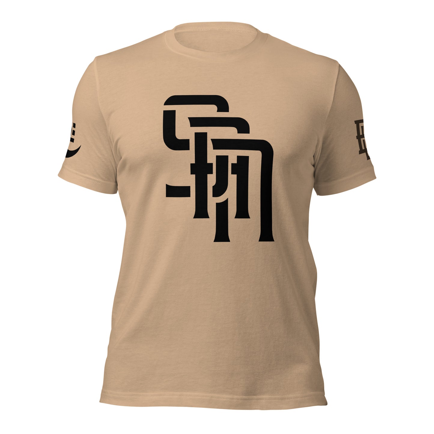 "SAN" Unisex Staple T-Shirt | E Luna Brand EXCLUSIVE | 4 White Logos: Front, Left/Right Sleeves & Back Signature