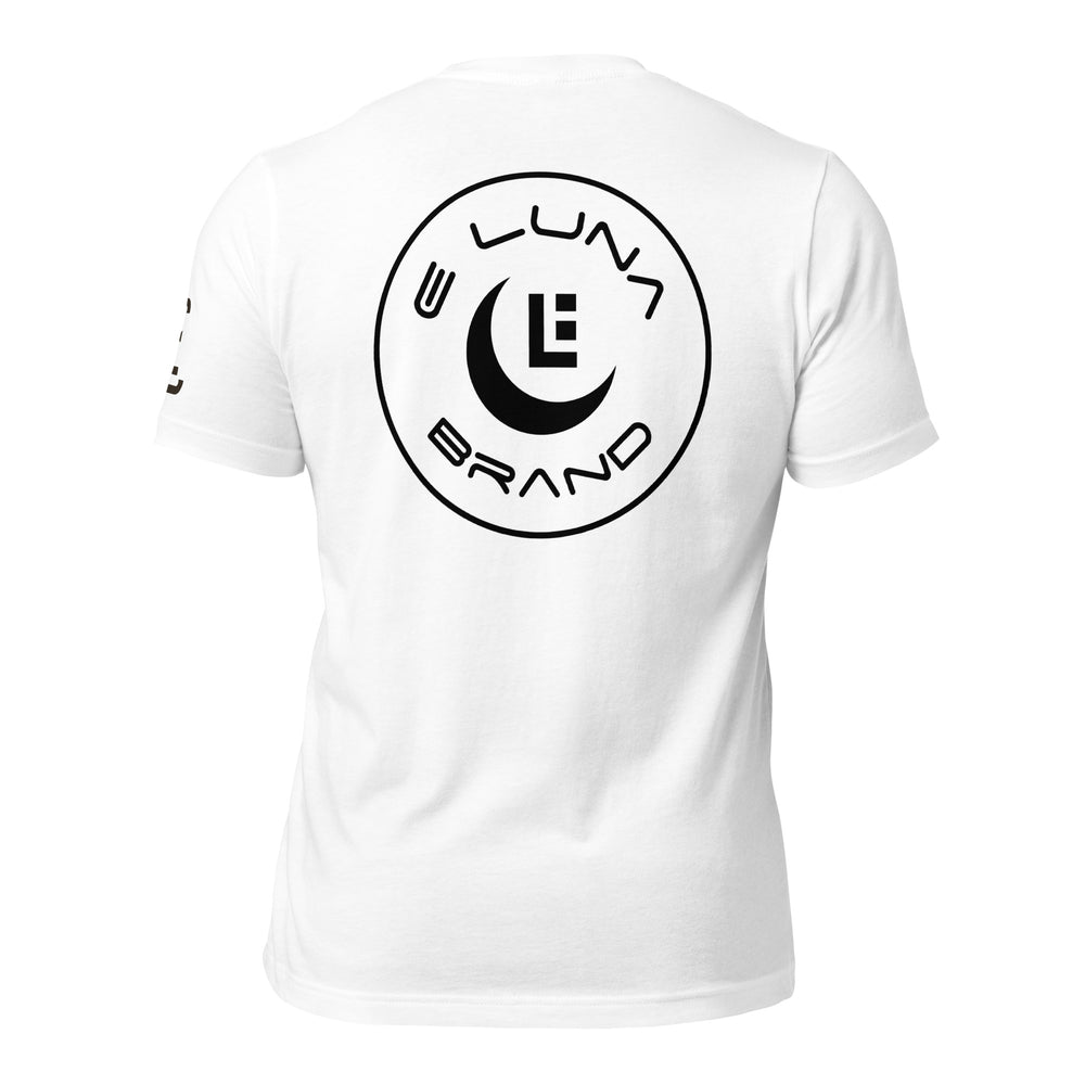 "LOS" Unisex Staple T-Shirt | Bella + Canvas 3001 | E Luna Brand ELEMENT Tricrest 3 Black Logos: Front Center (Large), Left Arm & Back (Large)
