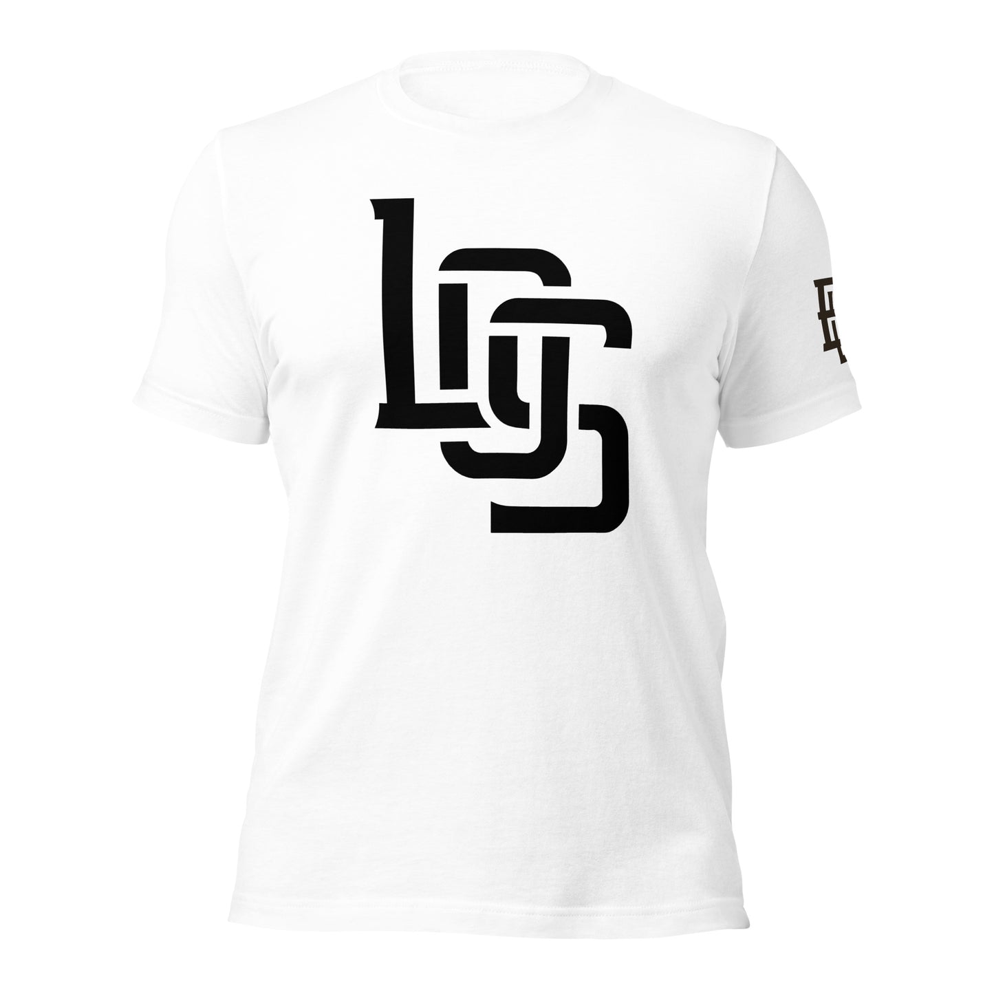 "LOS" Unisex Staple T-Shirt | Bella + Canvas 3001 | E Luna Brand ESSENCE Tricrest 3 Black Logos: Front Center (Large), Left Arm & Outside Back Label