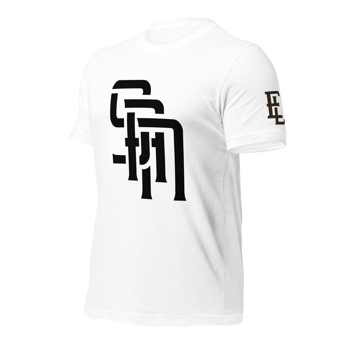 "SAN" Unisex Staple T-Shirt | E Luna Brand ELEMENT | 3 Black Logos: Front, Left Sleeve & Back