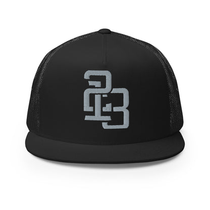 "213" Five Panel Trucker Cap | Yupoong 6006 | E Luna CLASSIC Solocrest 1 Grey Thread Front Logo