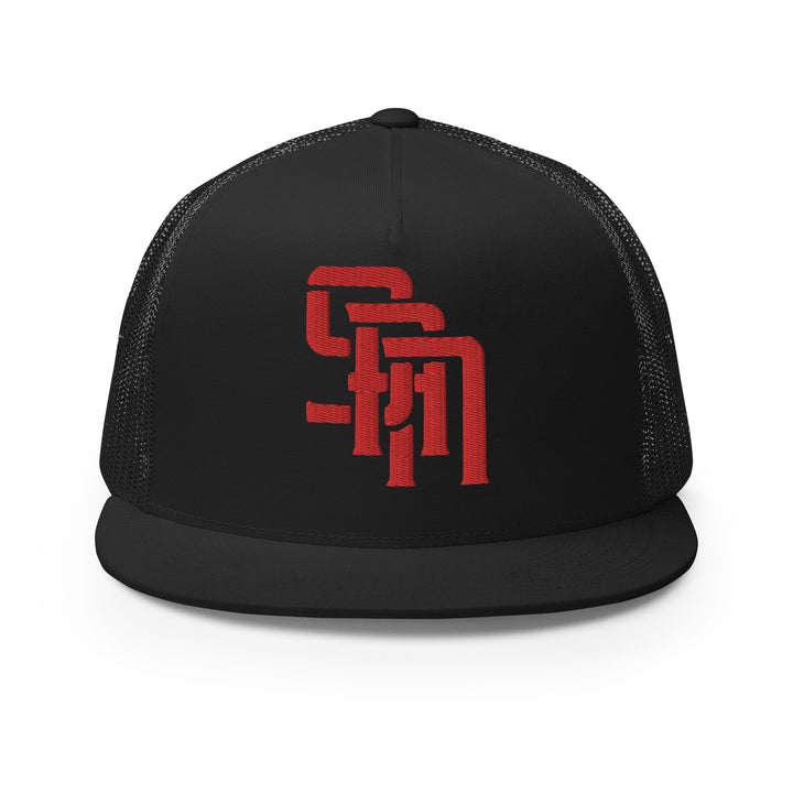 "SAN" Five Panel Trucker Cap | E Luna Brand CLASSIC | 1 Red Thread Logo | 3D Puff Edition
