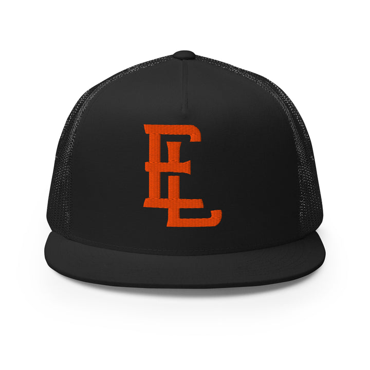 "EL" Five Panel Trucker Cap | E Luna Brand CLASSIC | 1 Orange Thread Logo
