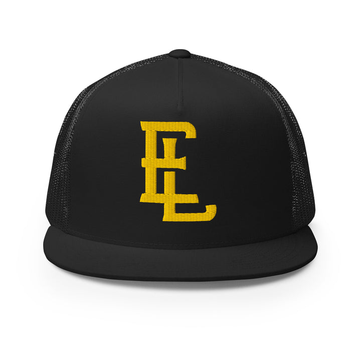"EL" Five Panel Trucker Cap | E Luna Brand CLASSIC | 1 Gold Thread Logo | 3D Puff Edition