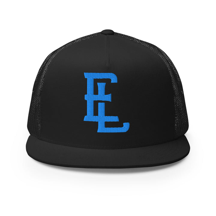 "EL" Five Panel Trucker Cap | E Luna Brand CLASSIC | 1 Aqua/Teal Thread Logo | 3D Puff Edition