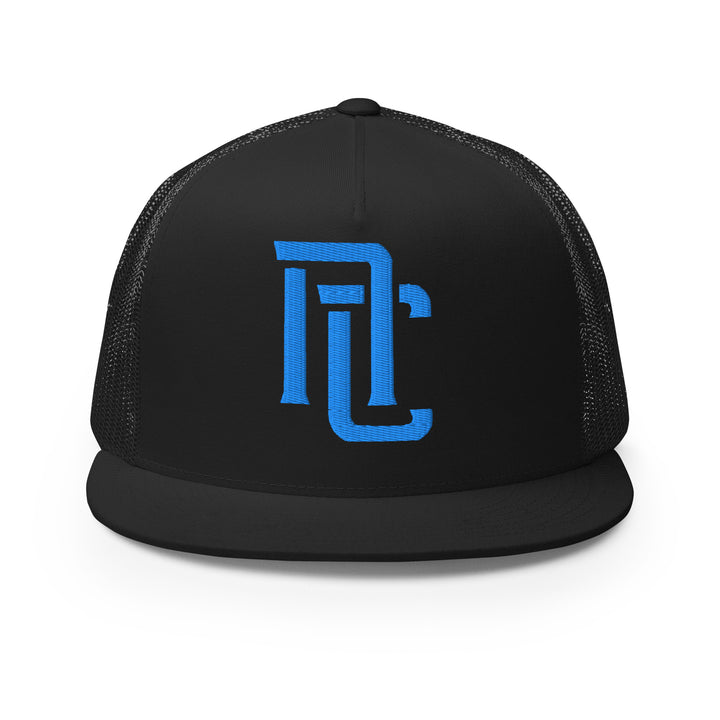 "NC" Five Panel Trucker Cap | E Luna Brand CLASSIC | 1 Aqua/Teal Thread Logo | 3D Puff Edition
