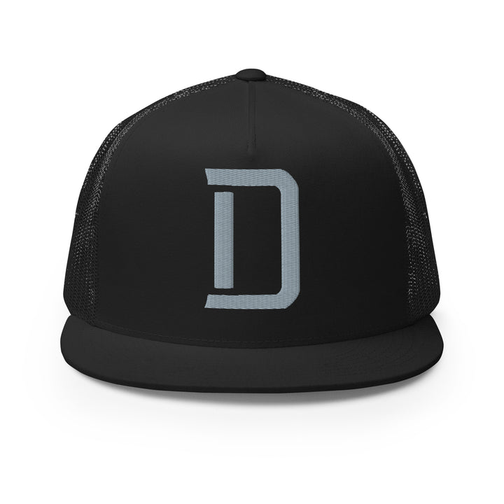 "D" Five Panel Trucker Cap | E Luna Brand CLASSIC | 1 Grey Thread Logo | 3D Puff Edition