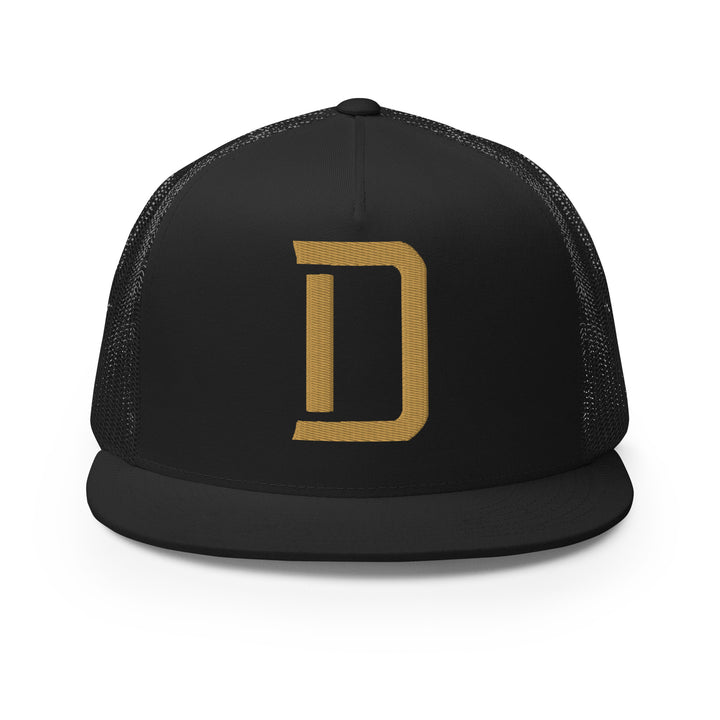 "D" Five Panel Trucker Cap | E Luna Brand CORE | 1 Old Gold Thread Logo
