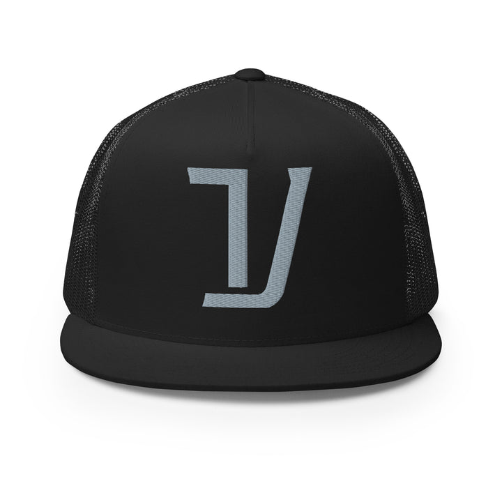 "V" Five Panel Trucker Cap | E Luna Brand CLASSIC | 1 Grey Thread Logo | 3D Puff Edition