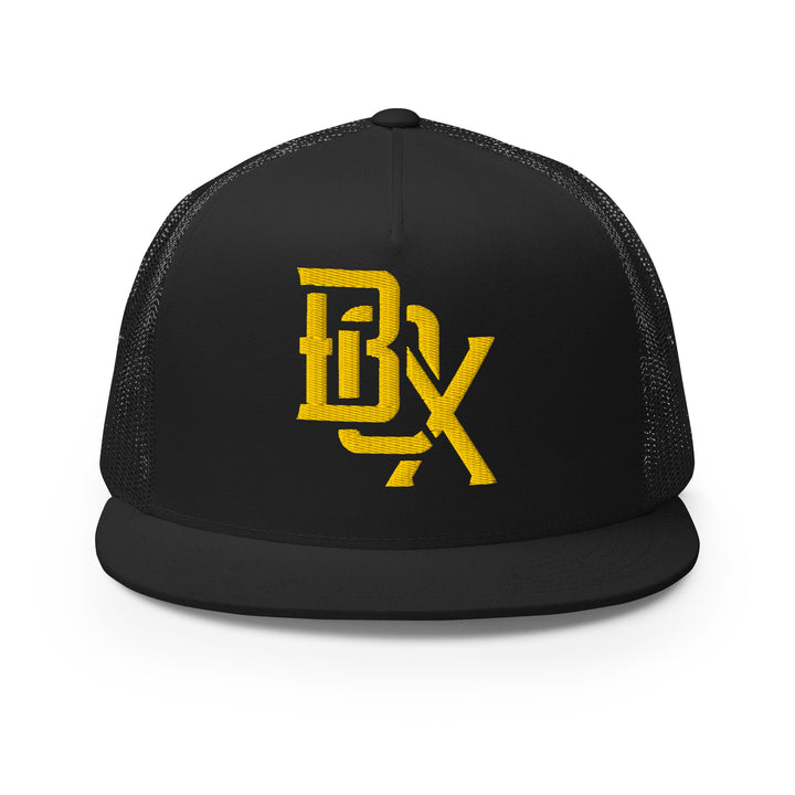 "BOX" Five Panel Trucker Cap | E Luna Brand CLASSIC | 1 Gold Thread Logo | 3D Puff Edition