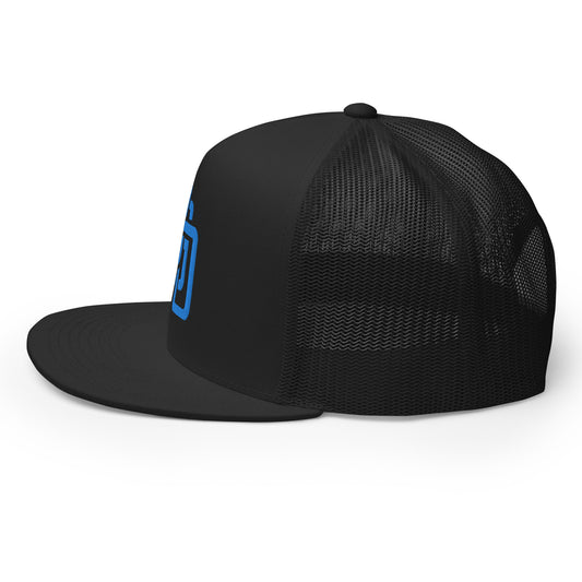 "DGO" Five Panel Trucker Cap | E Luna Brand CLASSIC | 1 Aqua/Teal Thread Logo | 3D Puff Edition