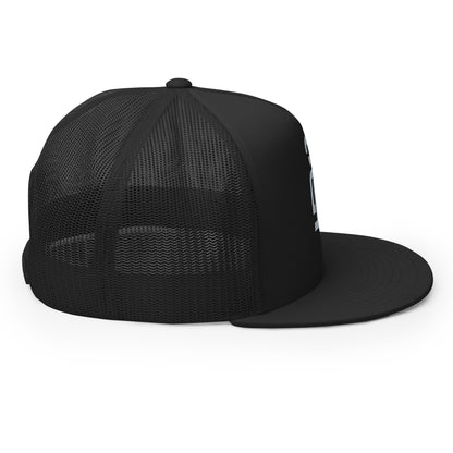 "213" Five Panel Trucker Cap | Yupoong 6006 | E Luna CLASSIC Solocrest 1 Grey Thread Front Logo