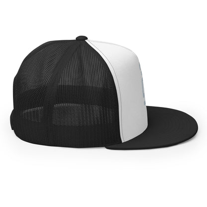 "213" Five Panel Trucker Cap | Yupoong 6006 | E Luna CLASSIC Solocrest 1 Grey Thread Front Logo