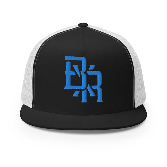 "BXR" Five Panel Trucker Cap | Yupoong 6006 | E Luna CLASSIC Solocrest 1 Aqua/Teal Thread Front Logo