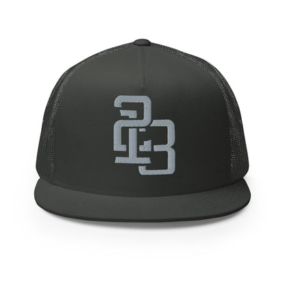 "213" Five Panel Trucker Cap | Yupoong 6006 | E Luna CLASSIC Solocrest 1 Grey Thread Front Logo