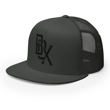 "BOX" Five Panel Trucker Cap | Yupoong 6006 | E Luna CLASSIC Solocrest 1 Black Thread Front Logo
