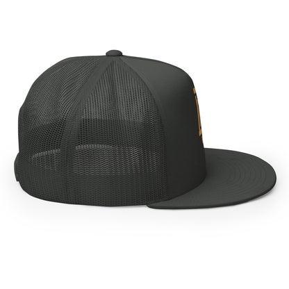 "DGO" Five Panel Trucker Cap | Yupoong 6006 | E Luna CLASSIC Solocrest 1 Old Gold Thread Logo