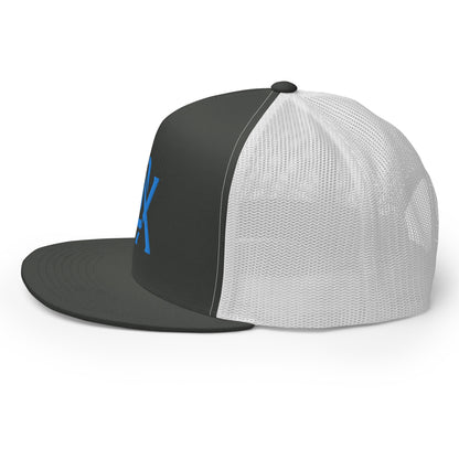 "BOX" Five Panel Trucker Cap | Yupoong 6006 | E Luna Classic Solocrest 1 Royal Thread Logo
