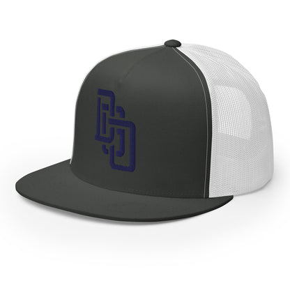 "DGO" Five Panel Trucker Cap | Yupoong 6006 | E Luna CLASSIC Solocrest 1 Navy Thread Logo