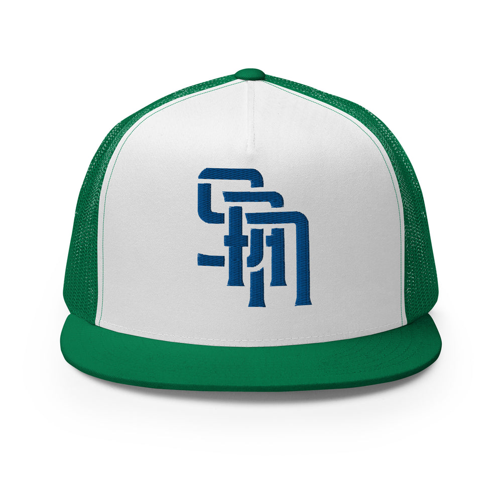 Gorra trucker de cinco paneles "SAN" | E Luna Brand CORE | Logotipo 1 Royal Thread