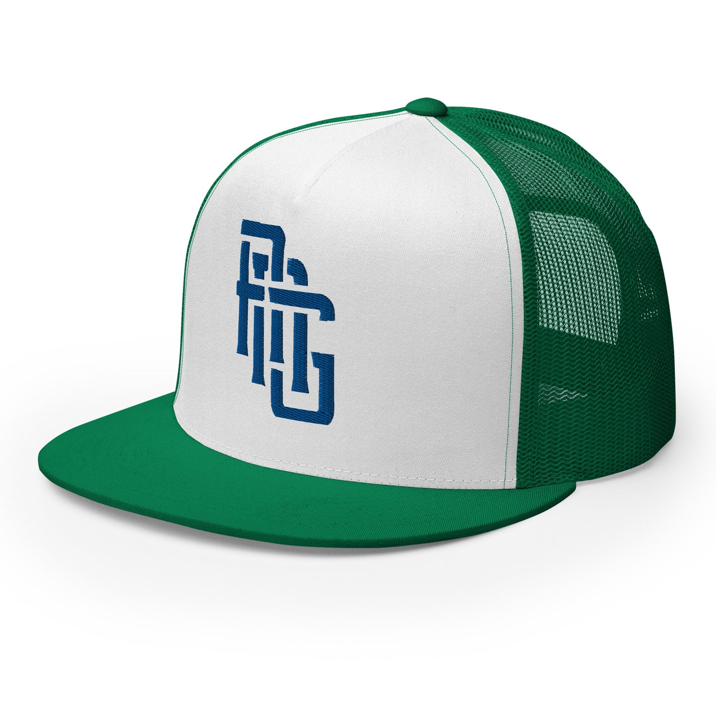 "ANG" Five Panel Trucker Cap | Yupoong 6006 | E Luna CLASSIC Solocrest 1 Royal Thread Front Logo