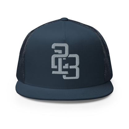 "213" Five Panel Trucker Cap | Yupoong 6006 | E Luna CLASSIC Solocrest 1 Grey Thread Front Logo