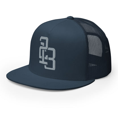 "213" Five Panel Trucker Cap | Yupoong 6006 | E Luna CLASSIC Solocrest 1 Grey Thread Front Logo