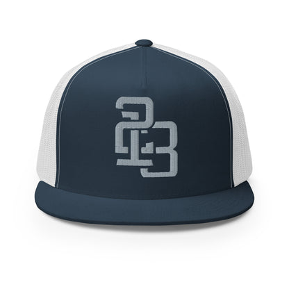 "213" Five Panel Trucker Cap | Yupoong 6006 | E Luna CLASSIC Solocrest 1 Grey Thread Front Logo