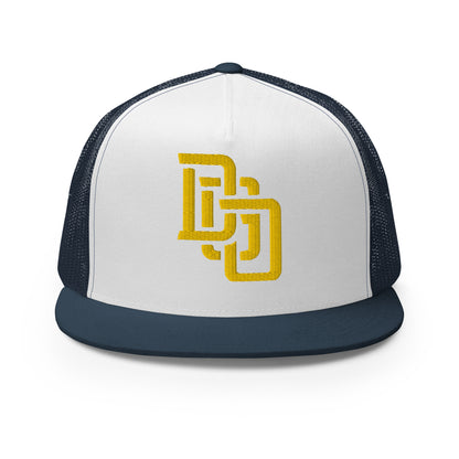 "DGO" Five Panel Trucker Cap | Yupoong 6006 | E Luna CLASSIC Solocrest 1 Gold Thread Logo