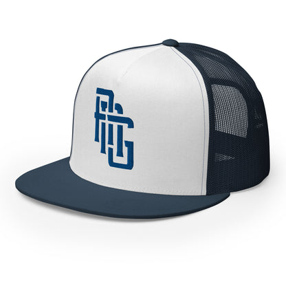 "ANG" Five Panel Trucker Cap | Yupoong 6006 | E Luna CLASSIC Solocrest 1 Royal Thread Front Logo