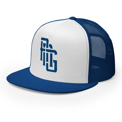 "ANG" Five Panel Trucker Cap | Yupoong 6006 | E Luna CLASSIC Solocrest 1 Royal Thread Front Logo