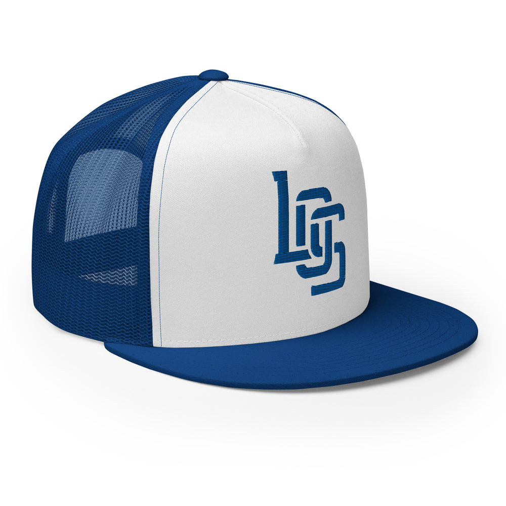 Gorra Trucker de Cinco Paneles "LOS" | Yupoong 6006 | E Luna CLASSIC 1 Logotipo Frontal Hilo Royal