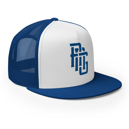 "ANG" Five Panel Trucker Cap | Yupoong 6006 | E Luna CLASSIC Solocrest 1 Royal Thread Front Logo