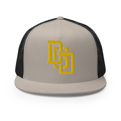 "DGO" Five Panel Trucker Cap | Yupoong 6006 | E Luna CLASSIC Solocrest 1 Gold Thread Logo