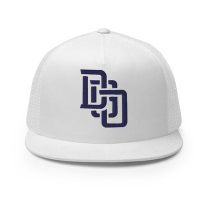 "DGO" Five Panel Trucker Cap | Yupoong 6006 | E Luna CLASSIC Solocrest 1 Navy Thread Logo