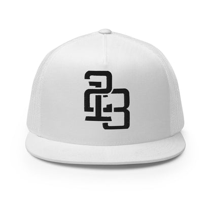 "213" Five Panel Trucker Cap | Yupoong 6006 | E Luna CLASSIC Solocrest 1 Black Thread Front Logo