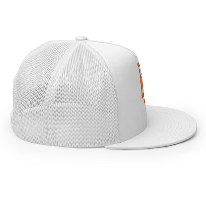 "BOX" Five Panel Trucker Cap | Yupoong 6006 | E Luna CLASSIC Solocrest 1 Orange Thread Front Logo